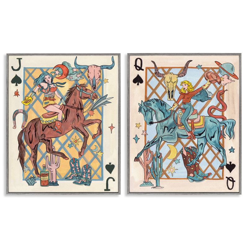  «Western Cowgirl jouer aux cartes», ensemble de 2 giclées par Melissa Wang, Estampe numérique Farmhouse, H 20 po x l 16 po