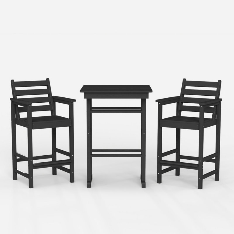 All Weather HDPE Bar Height Outdoor Table and Chairs Set for Bistro Patio Balcony, Black, Yes 