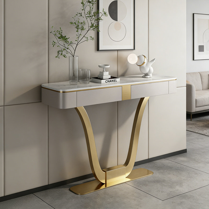 Console à tiroir de style italien, 35.04" H x 47.24" W x 13.78" D, Doré
