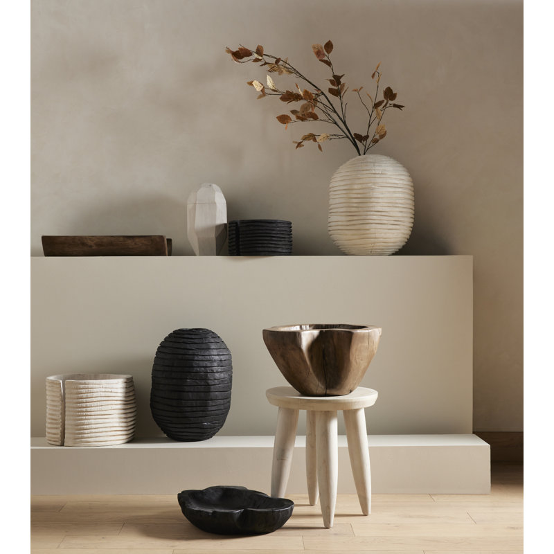 Beto Handmade Wood Table Vase, Ivory