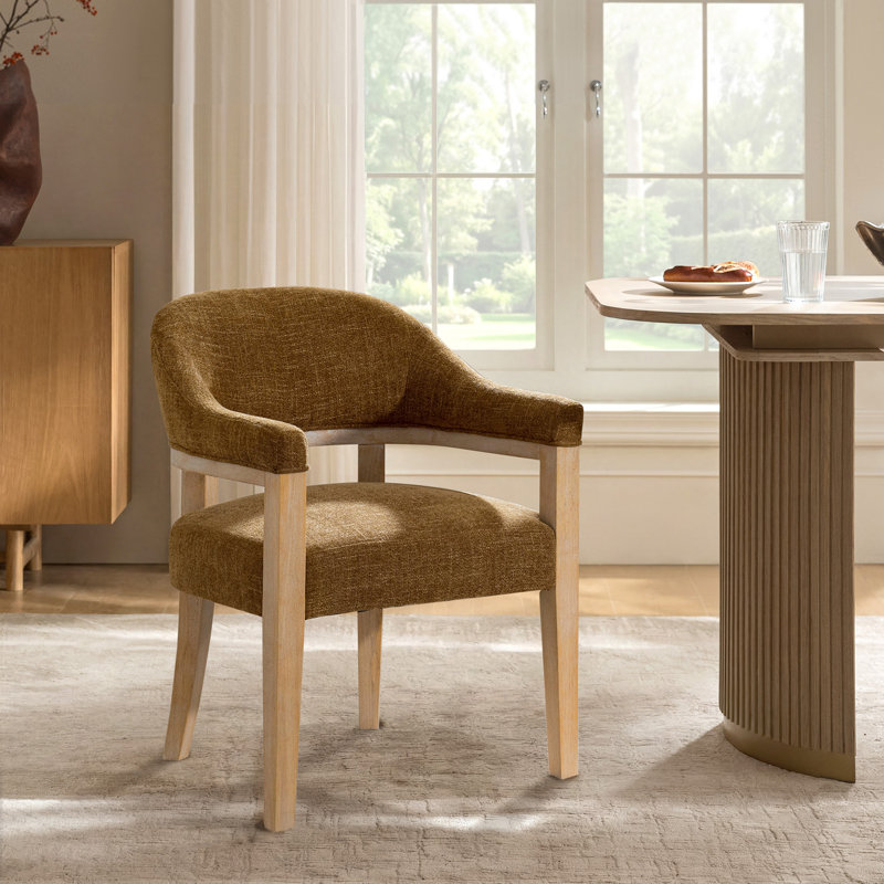 Chaise de salle à manger rembourrée avec pieds en bois massif Eliason l 24,25 po Farmhouse, Crème