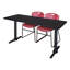 Neyland Cain T-Base training table and 2 Zeng stackable chairs-32520316-32520309-32520307