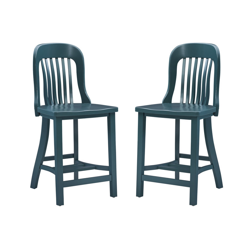 Tabouret de comptoir en bois massif Maylen, Vert, Tabouret de comptoir (siège d'une hauteur de 24,5
