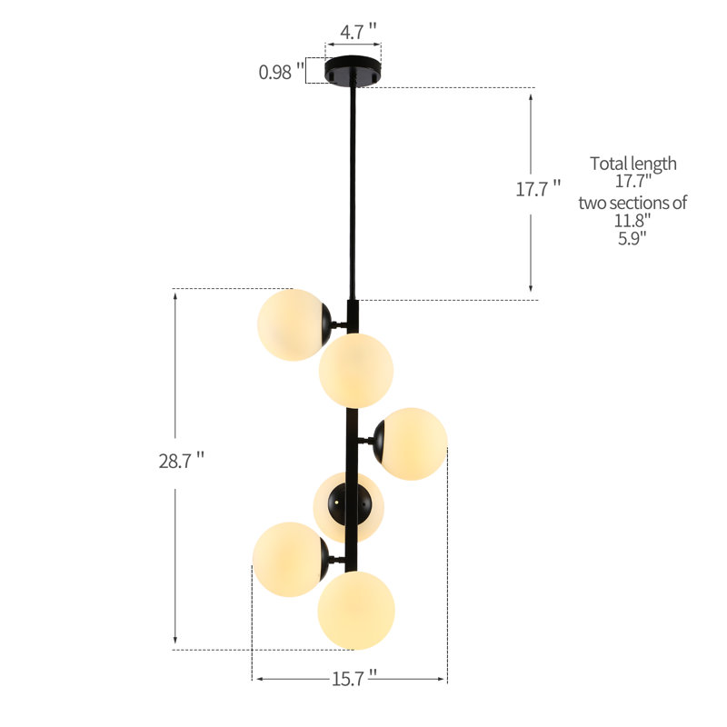 Lustre vertical en verre opale à 6 lumières Damarien