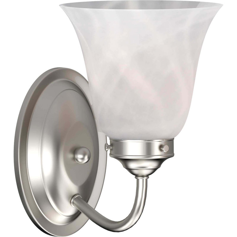 Bienville 1-Light Indoor Brushed Nickel Wall Mount Sconce with Alabaster Glass Bell Shade, Brushed Nickel