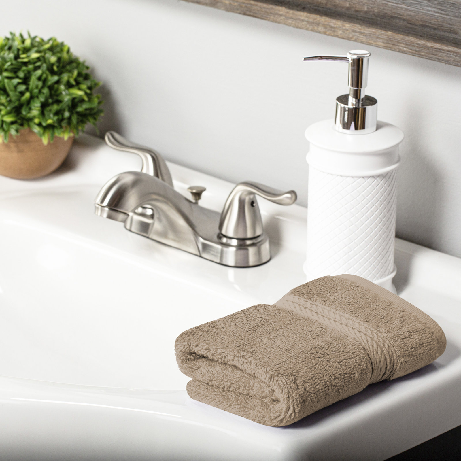 Egyptian Cotton Washcloth Set, Latte, Washcloth - 6 Pack