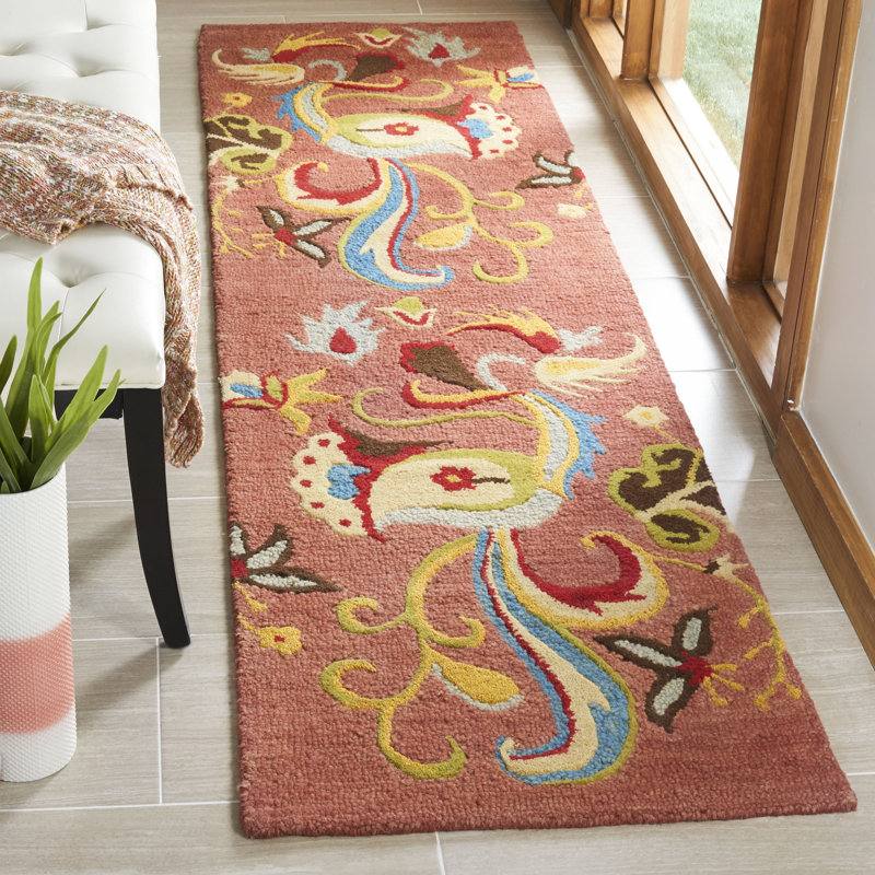 Ferrera Jahiem Floral Handmade Tufted Wool Red Area Rug, Runner 2'3" x 8'