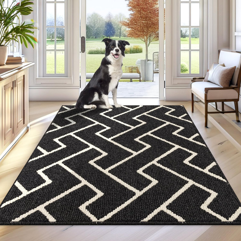 Seriah Non-Slip Geometric Indoor Doormat, Dark Grey