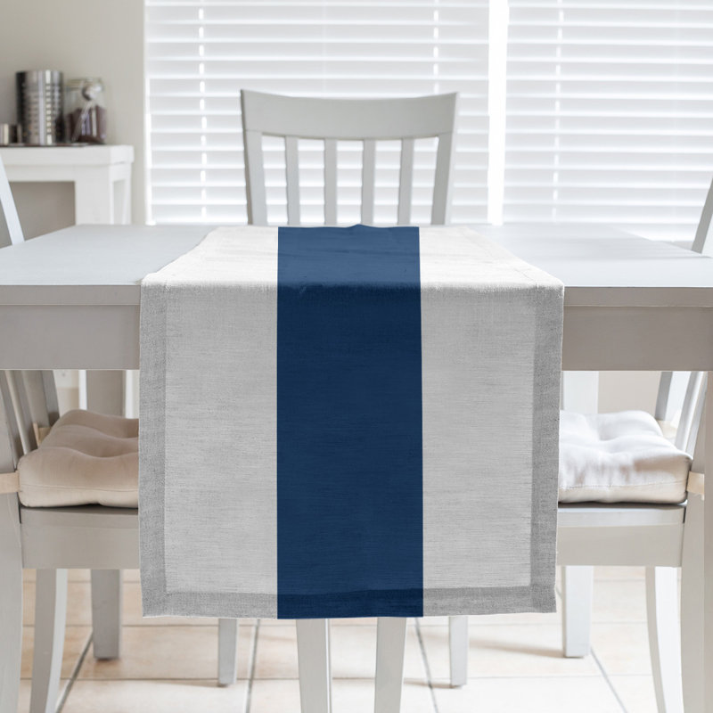 Miami Basketball Table Runner, 90" L x 16" W, White/Navy Blue/White, Cotton Twill