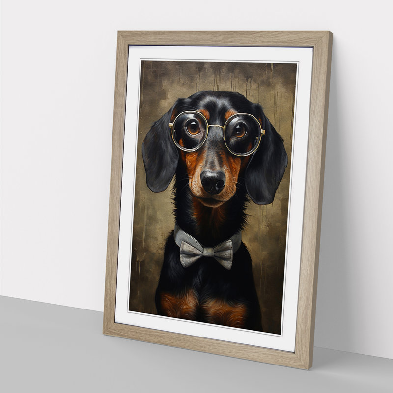 Dachshund with Glasses Painting - Framed Print