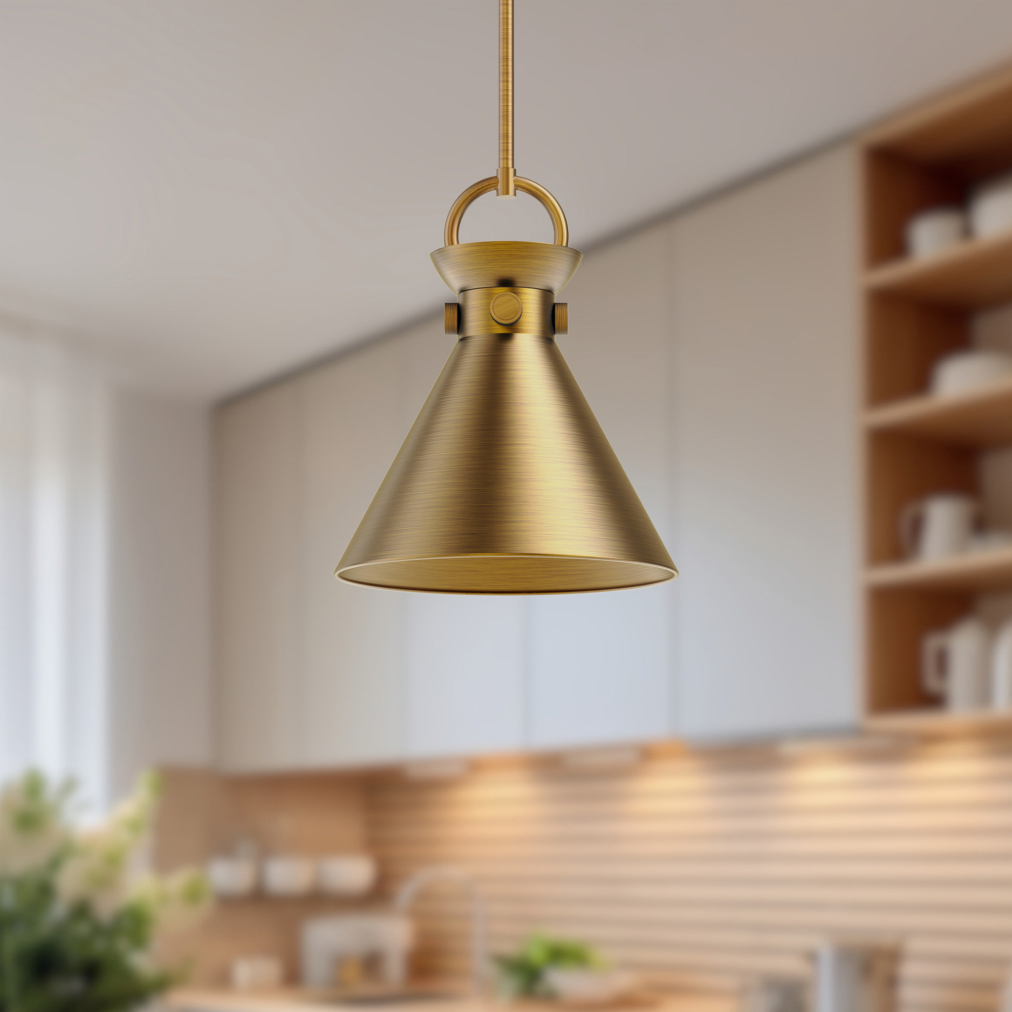 Tiney Single Light Metal Steel Pendant, 12.75" H x 10.5" W x 10.5" D, Gold, Aged Gold