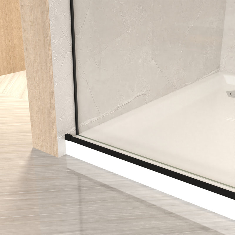 44-48" X 76" H Frameless Sliding  Shower Door, 5/16" (8Mm) Clear Tempered Glass, Stainless Steel Frame,Matte Black, Black