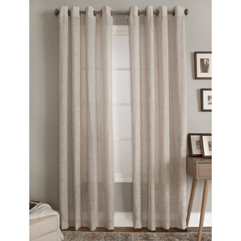 Bazille 100% Polyester Light-Filtering Woven Spaced Striped Curtain Panel with Grommet Top, Cobblestone, 50'' W x 63'' L