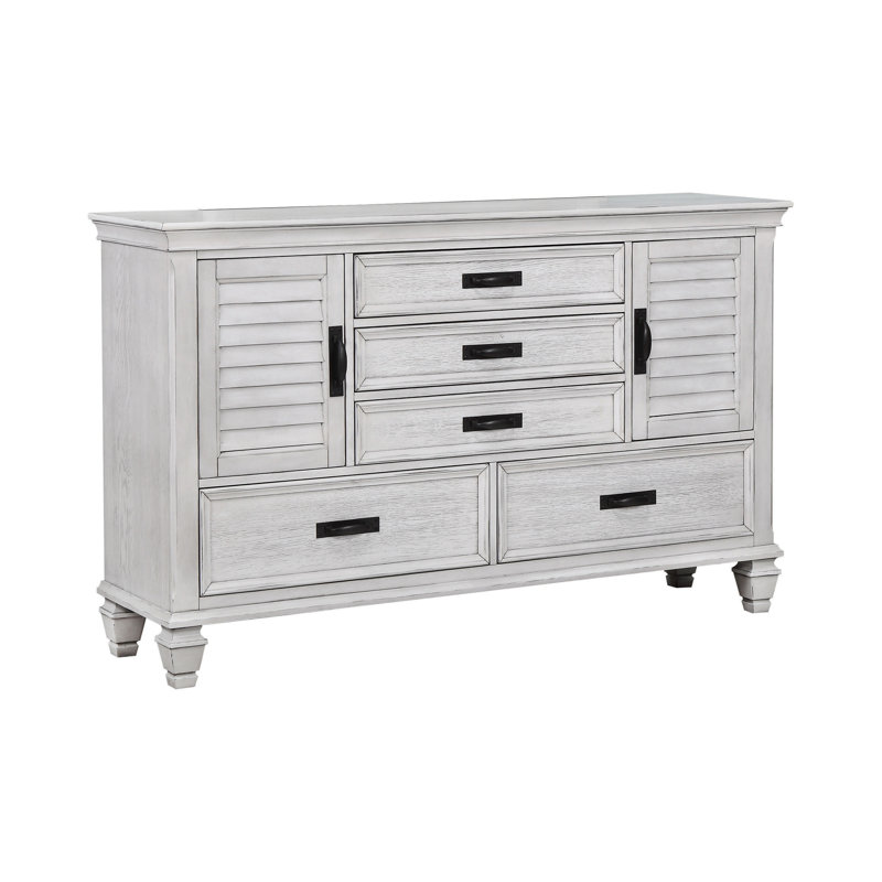 Ensemble de chambre à coucher 3 pièces avec commode et miroir Giglia, Blanc antique, Très grand