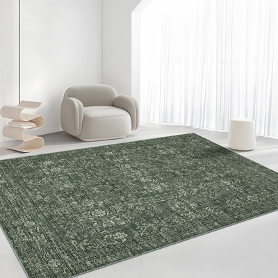 Vintage Machine Washable Area Rug Soft Non Slip Thin Floor Carpet, Low Pile Non Shedding Rug, Stain Resistant Printed Rug for Bedroom Living Room