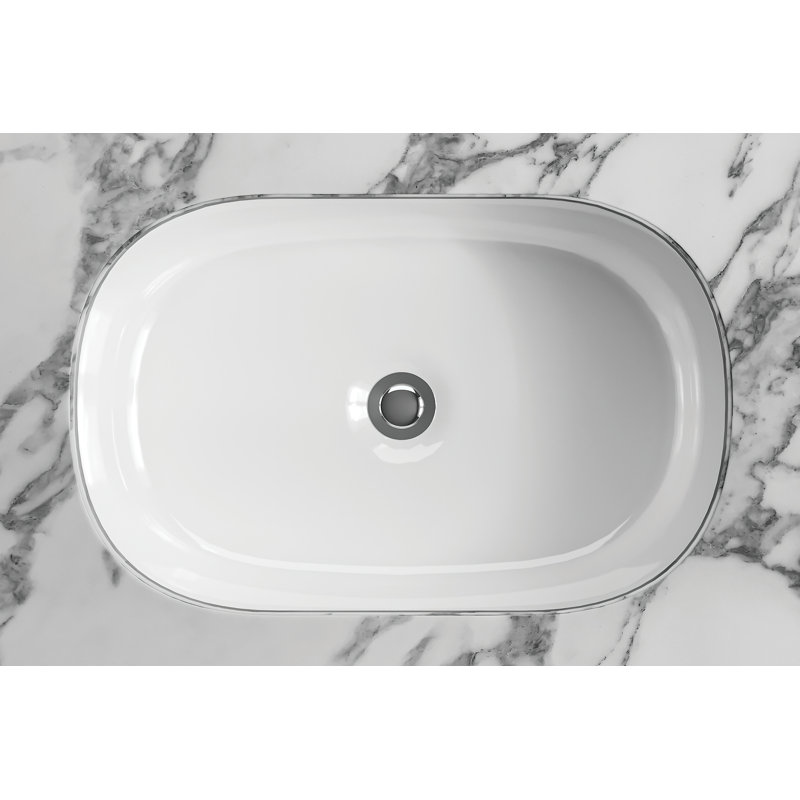 Barcelona Gloss White Oval Undermount Bathroom Sink with Overflow, Gloss White