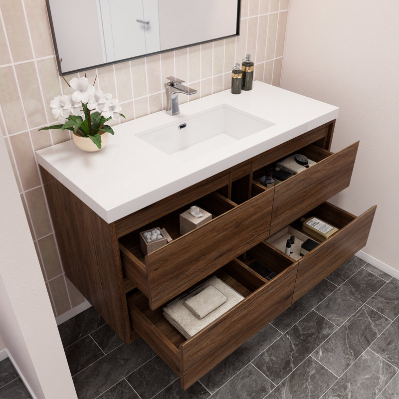 Azden 48" Wall-Mounted Single Bathroom Vanity Set, Rosewood