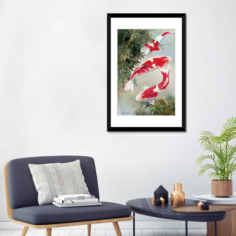« koi i », reproduction sur toile, H 26 po x l 18 po x P 1,5 po, Papier d'art encadré noir, Pas de tapis