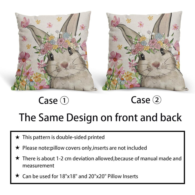  Housse de coussin réversible à motif floral Bunny