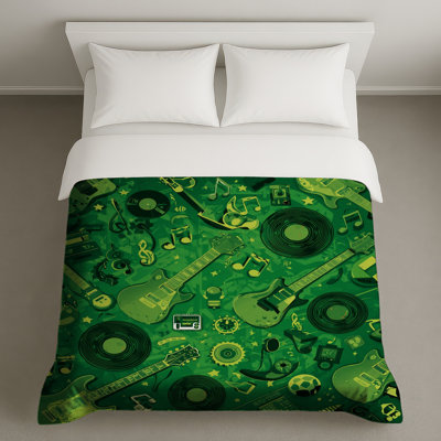 Green Musical Instruments Duvet Covers