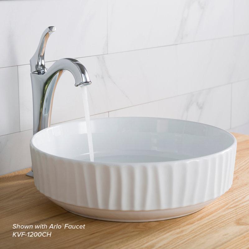 White Round Ceramic Vessel Bathroom Sink with Ultra-Slim Edges
