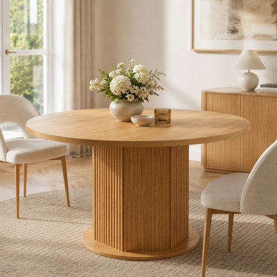 Round Extendable Dining Table with Fluted Pedestal Base