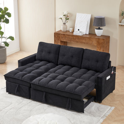 71.3" Reclining Sofa, Pull-Out Sofa Bed with USB and tape-c charging ports, L-Shaped Sectional Sofa with Reclining Storage and Arm Side Organizer Pocket Features, Living Room Comfort Sofa
