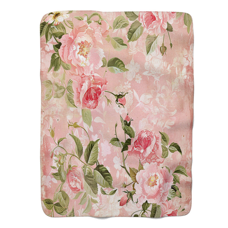 Blush Vintage Florals - 1 pièce Sherpa Premium, Lit simple