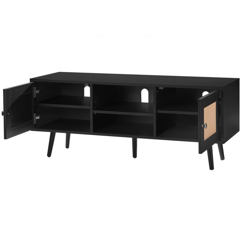 Rattan TV Stand, Boho TV Cabinet for 55 inch TV, Mid Century Modern TV Stand