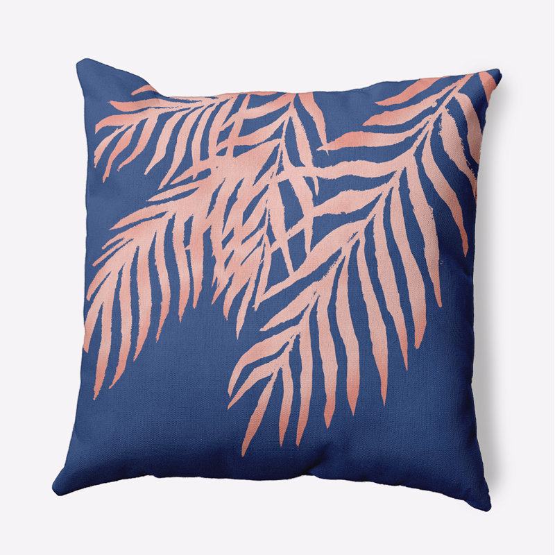Coussin intérieur / extérieur Leafy Branch, H 16 po x l 16 po, Bleu marine / floral rose