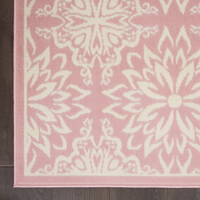 Tapis floral ivoire / rose Yurig, Rectangle 6 pi x 9 pi