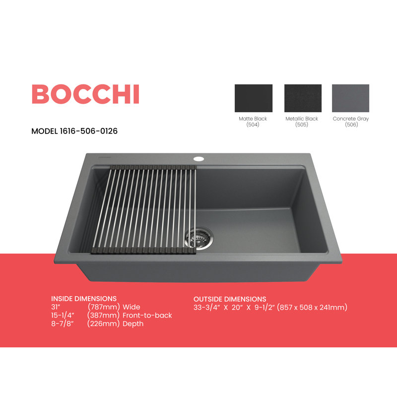 Baveno Lux 33'' L Double Basin Kitchen Sink, Concrete Gray