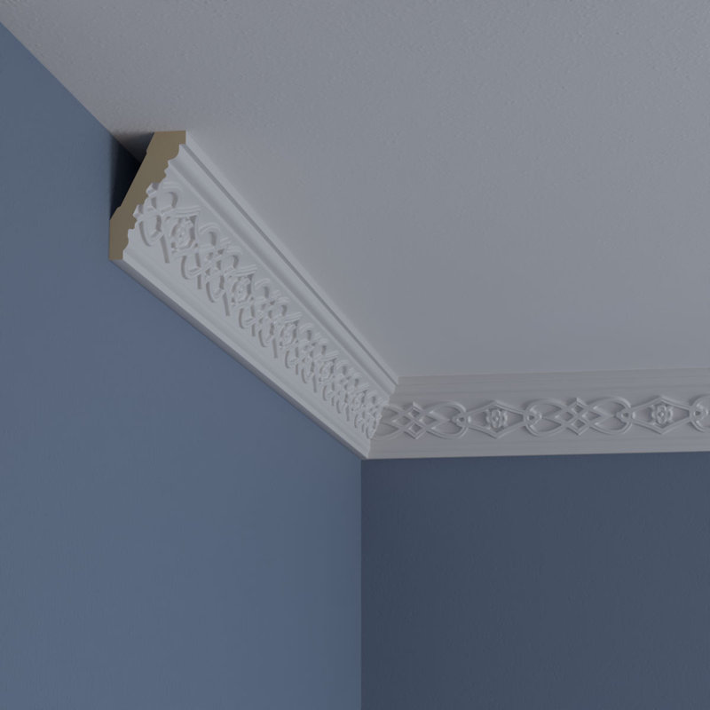 White Intricate Urethane Crown Moulding 94.5" Length
