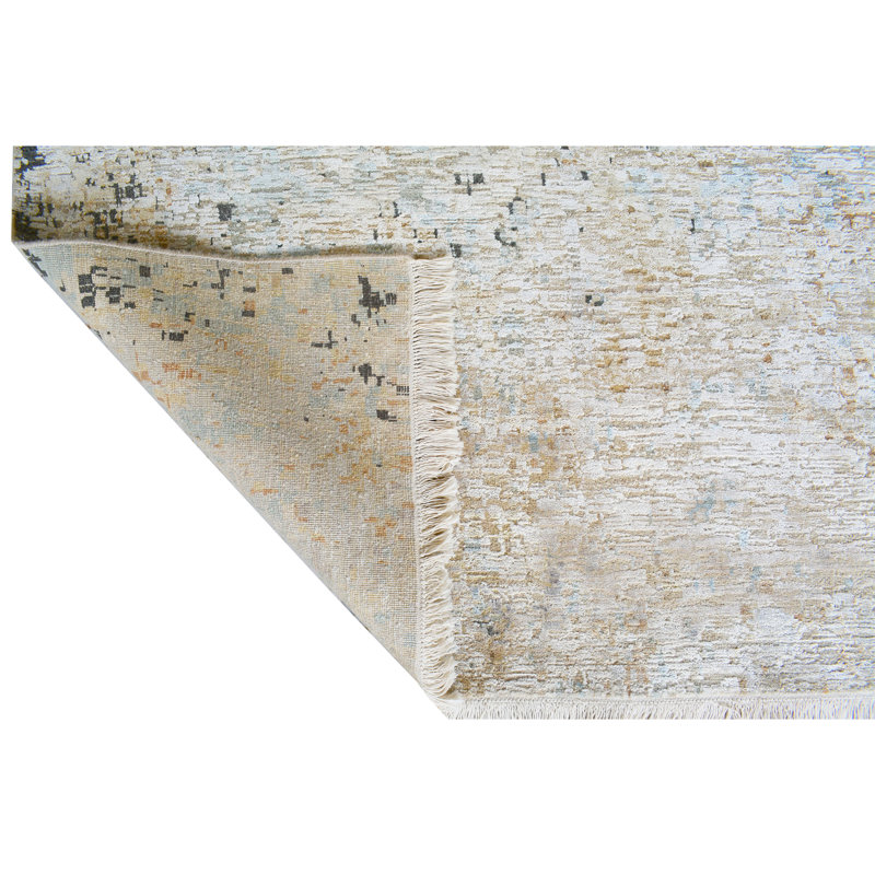 High-Quality Hand-Knotted Light Blue And Black Area Rug, Rectangle 10' x 14'