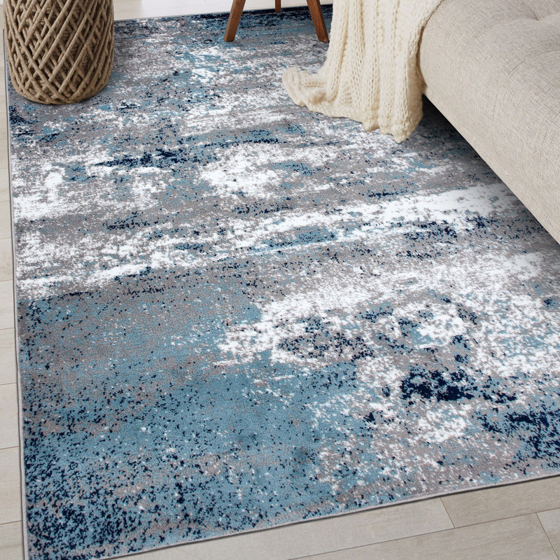 Tapis gris / bleu / blanc Willington, Rectangle 3 pi 3 po x 5 pi