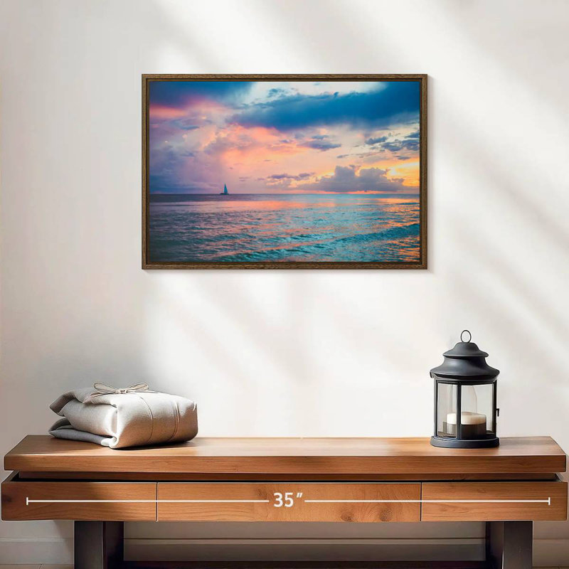 Coucher de soleil au Panama, 19 po x 13 po, Cadre flottant en noyer