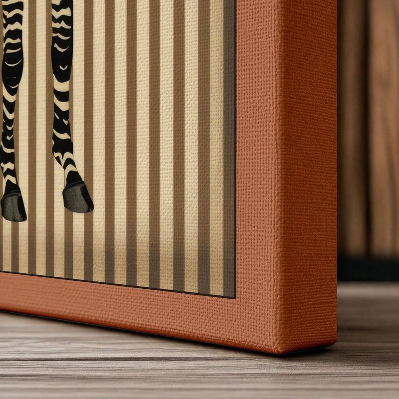 Striped Zebra Graphic Art 1 Piece Wrapped Canvas Wall Art, 36x24 - 91.4 x 61.0 cm, Terracotta Border
