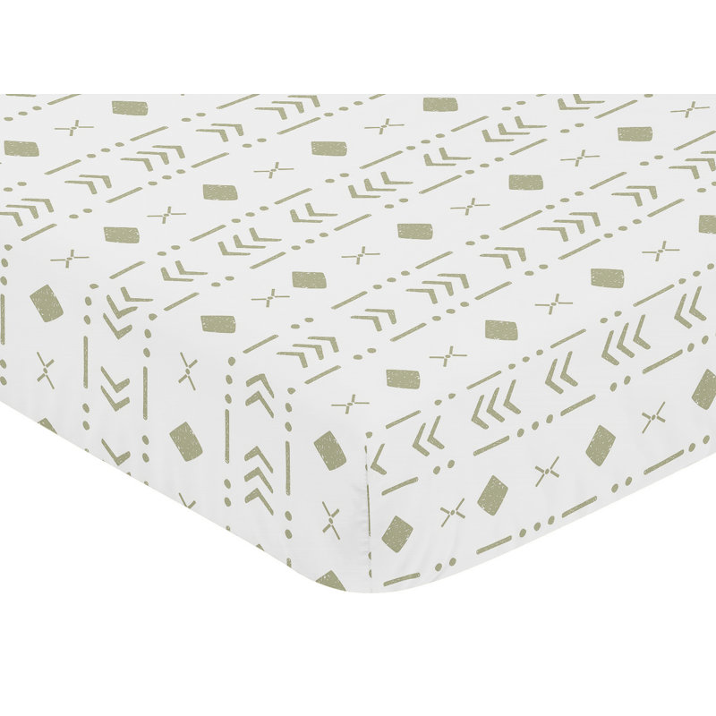 Drap-housse pour lit de bébé Boho Tribal, Blanc / sauge