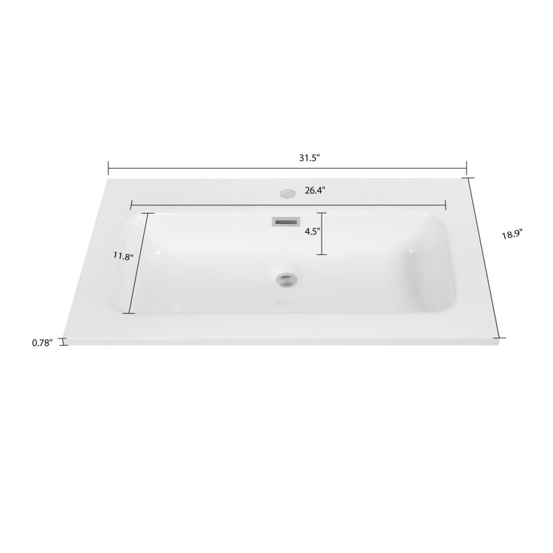 Plateau de meuble-lavabo 31,5 po, Blanc lustré