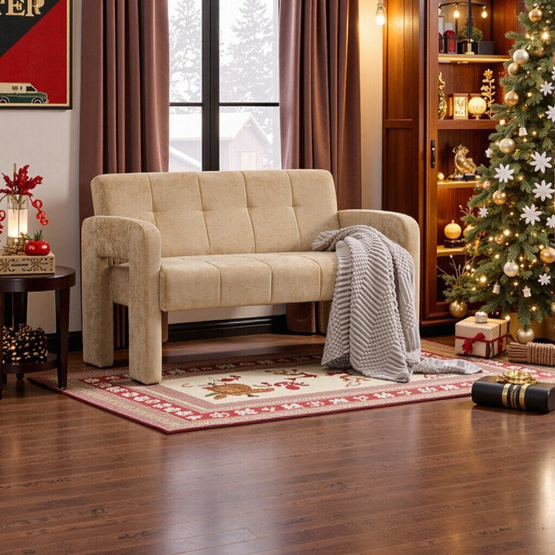 Fauteuil double moderne avec revêtement en chenille, canapé compact pour le salon et la chambre à coucher, Jaune