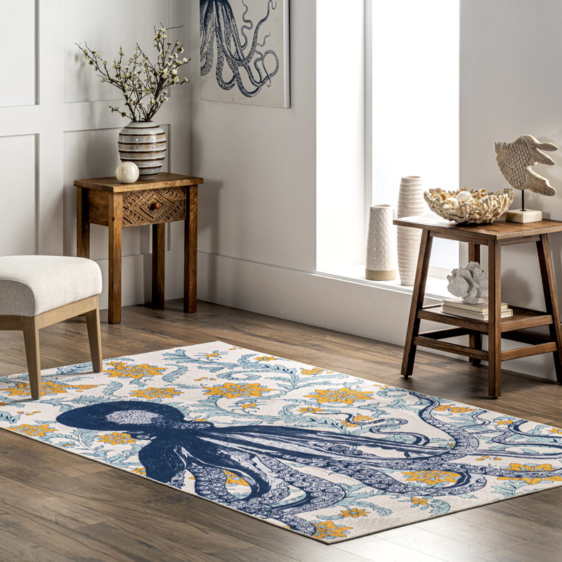 Patricia SpinClean Machine Washable Octopus Area Rug, Rectangle 4' x 6'