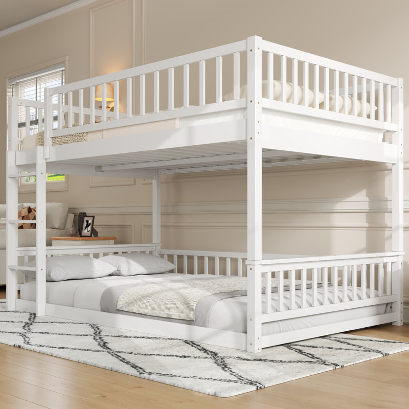 Jennifere Bunk Bed with Ladder and Guardrails, White