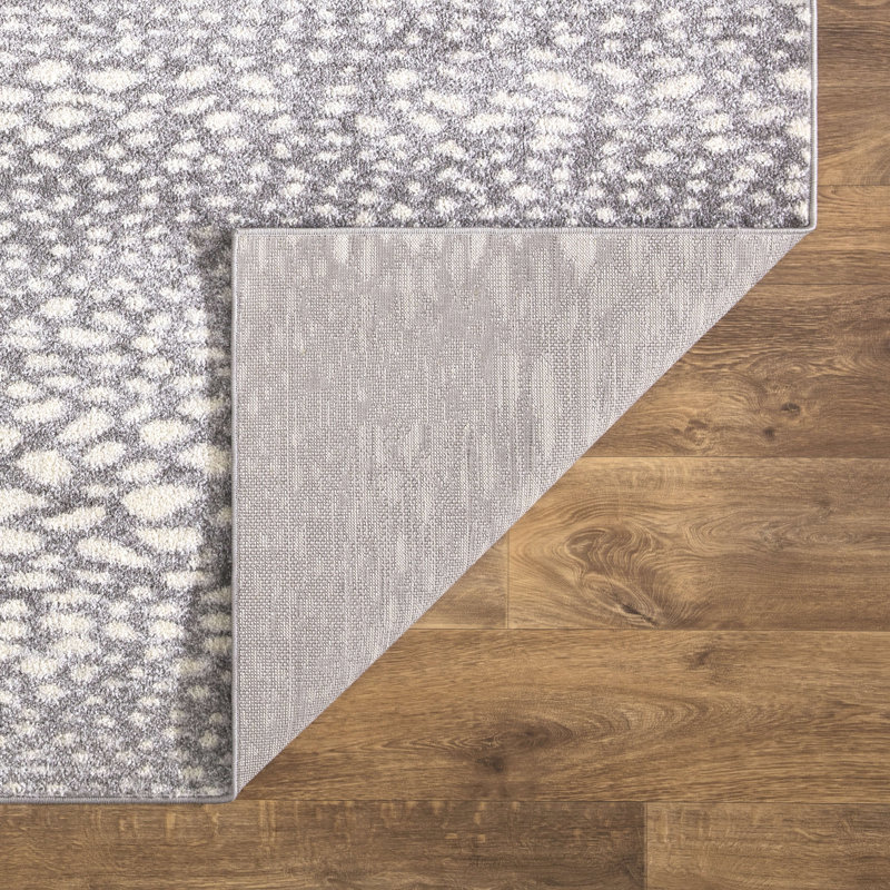 Tapis gris / blanc en polypropylène imprimé à la machine Javanna, Rectangle 4 pi x 6 pi