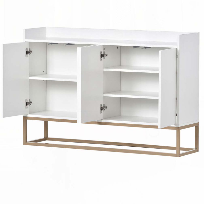 Grande console de rangement de 47,2 po avec 4 portes, Blanc