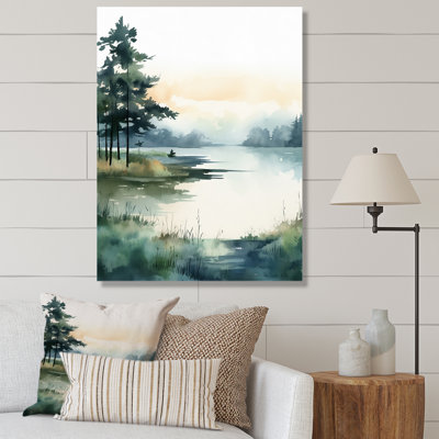 «Misty Lake Serenity Vintage Watercolor I», reproduction sur toile