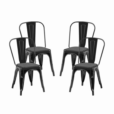 Set of 4 Industrial Metal Dining Chairs 18 Inch Seat Height Stackable, Indoor Outdoor, Lightweight Easy-Clean Surface, Easy Assembly, Durable Modern Design, For Kitchen Restaurant