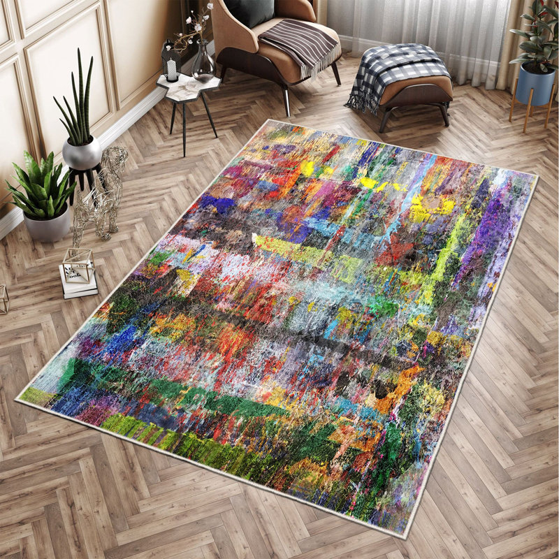 Stylish Woven Carpet (4.6 x 7.2 Feet), 100% Polyester, 0.4 in Pile Height | Antibacterial, Non-Slip Underside, Machine Washable | 3D Digital Print Design | Perfect for Living Room, Bedroom, & Dining Areas