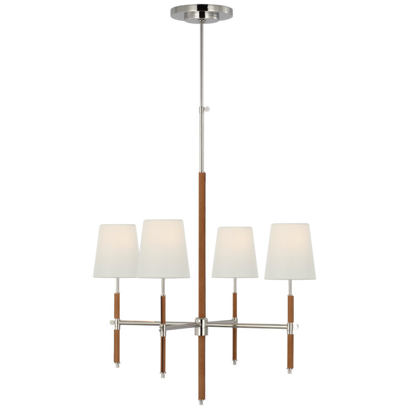 Bryant 4 - Light Chandelier, Polished Nickel/Natural Leather, 33" H x 26" W x 26" D