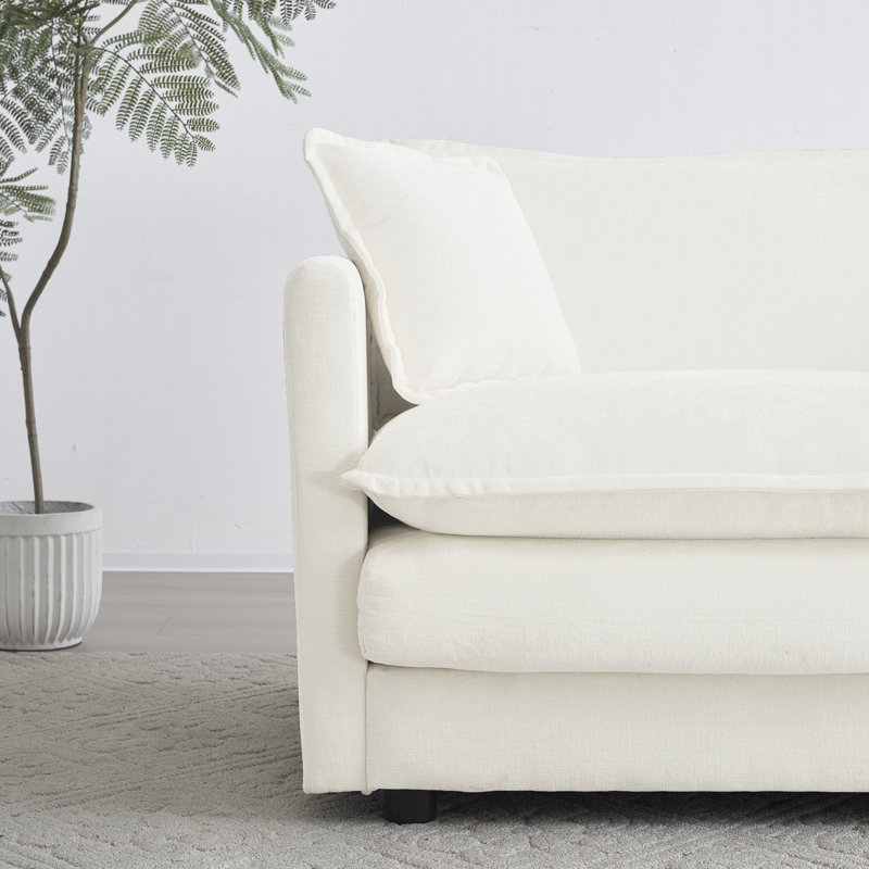 Chenille et chaise blanches, fabrication en bois, tissu respirant, coussins en éponge douce, fauteuil 2 places Living Elegance, revêtement uni,