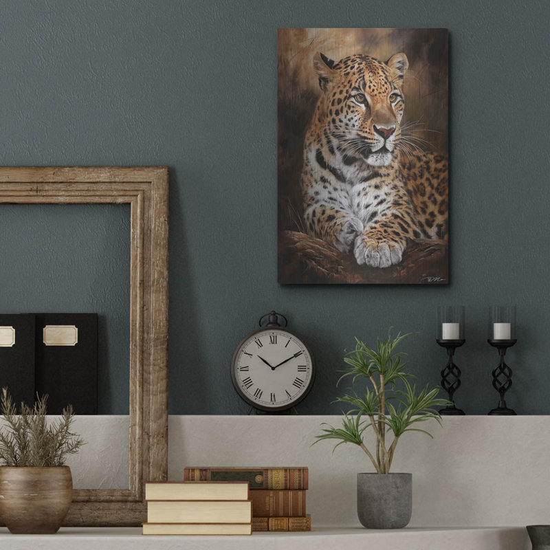 «Leopard Posing» par Momart, art mural en métal, 12 po x 16 po